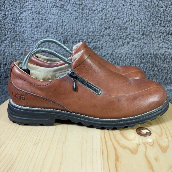 Ugg Shoes Shearling Loafer Womens Size 10 Brown Leather Sheepskin Lined Wool Zip - Picture 3 of 9